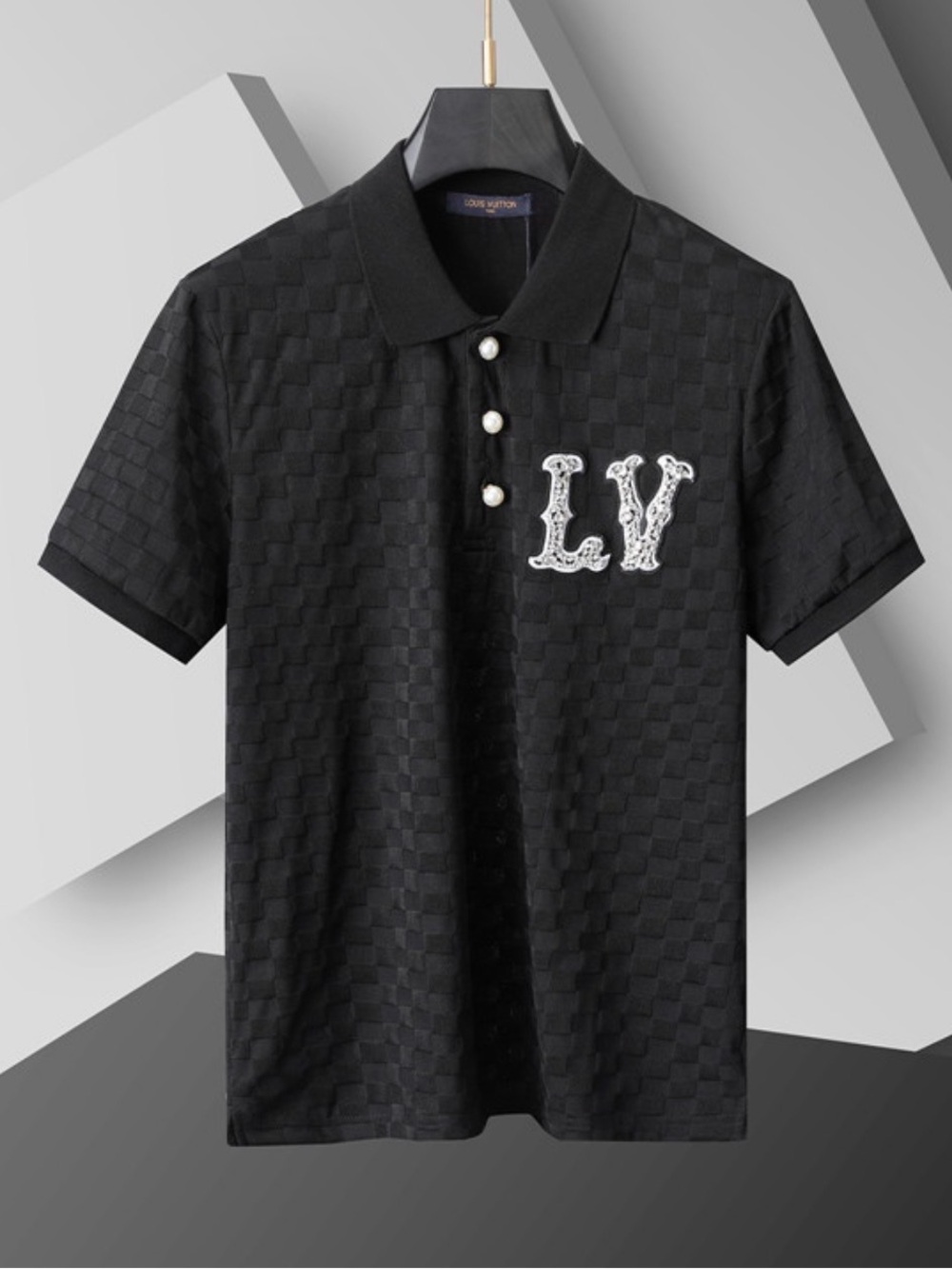 Louis Vuitton Black Polo Shirt with White LV Patch